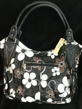 Floral Shoulder Tote Bag in Black, White & Brown